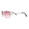 Women Rhinestone Jewel Rimless Rectangle Metal Rim Sunglasses