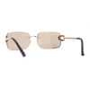 Women Rhinestone Jewel Rimless Rectangle Metal Rim Sunglasses