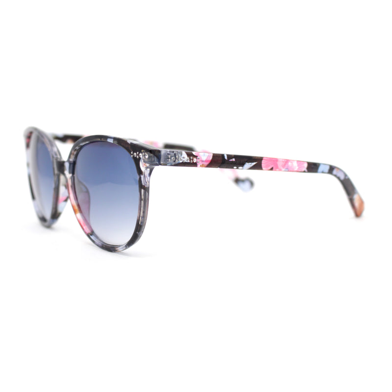 Womens Round Rhinestone Temple Horn Rim Thin Plastic Sunglasses