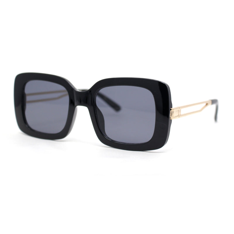 Womens Thick Plastic Rectangle Elegant Metal Arm Mod Sunglasses