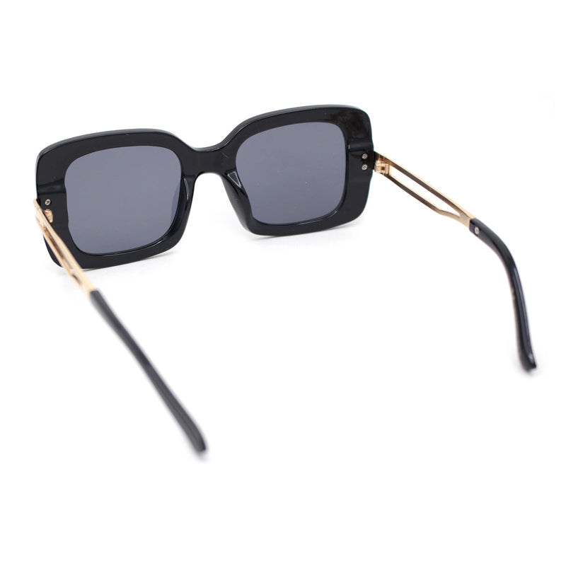 Womens Thick Plastic Rectangle Elegant Metal Arm Mod Sunglasses