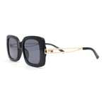 Womens Thick Plastic Rectangle Elegant Metal Arm Mod Sunglasses