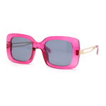 Womens Thick Plastic Rectangle Elegant Metal Arm Mod Sunglasses