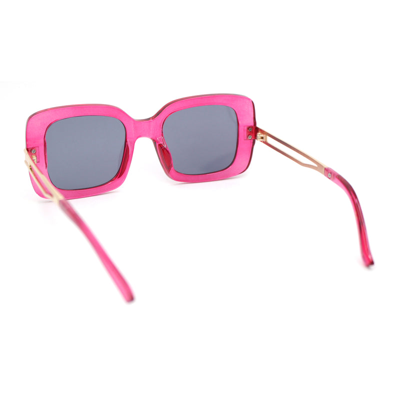 Womens Thick Plastic Rectangle Elegant Metal Arm Mod Sunglasses