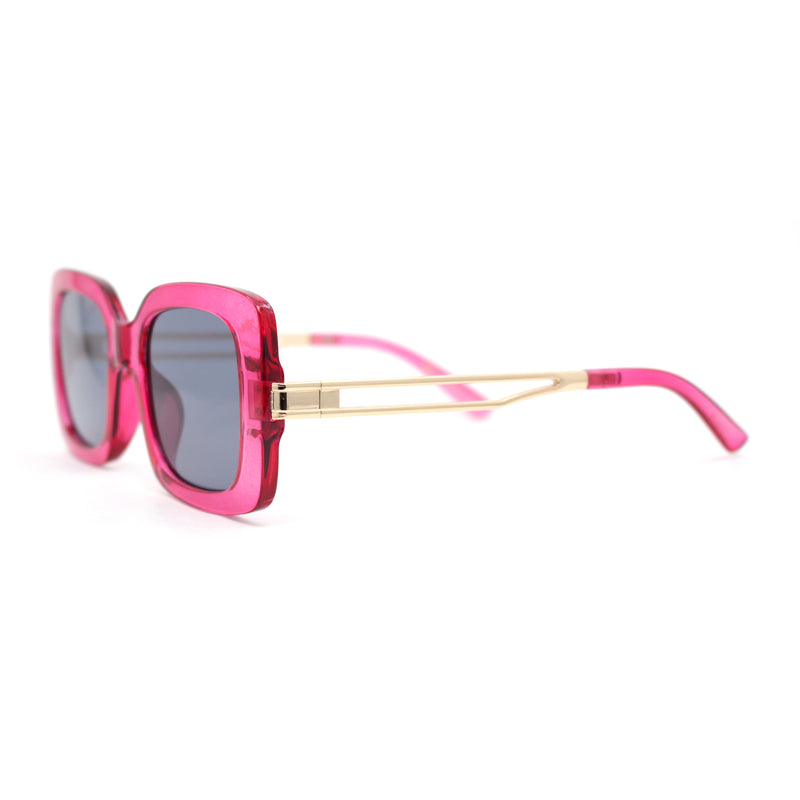 Womens Thick Plastic Rectangle Elegant Metal Arm Mod Sunglasses