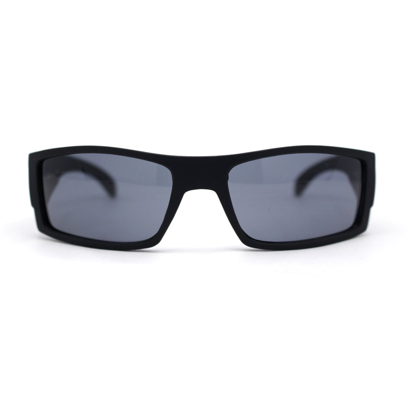 Locs Rubberized Matte Classic Rectangle Wrap Biker All Black Sunglasses