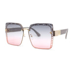 Womens Rimless Luxury Rectangular Designer Style Fashion Sunglasses