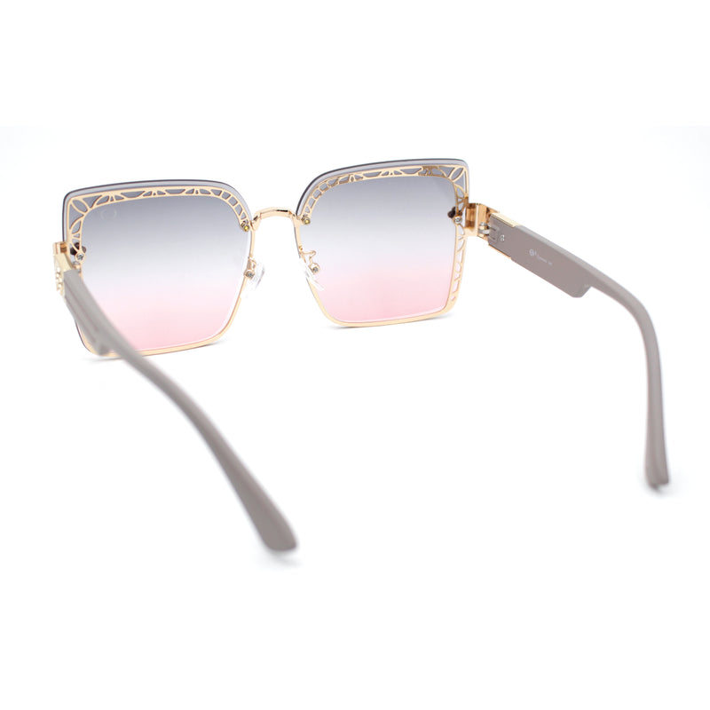 Womens Rimless Luxury Rectangular Designer Style Fashion Sunglasses