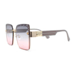 Womens Rimless Luxury Rectangular Designer Style Fashion Sunglasses