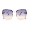 Womens Rimless Luxury Rectangular Designer Style Fashion Sunglasses