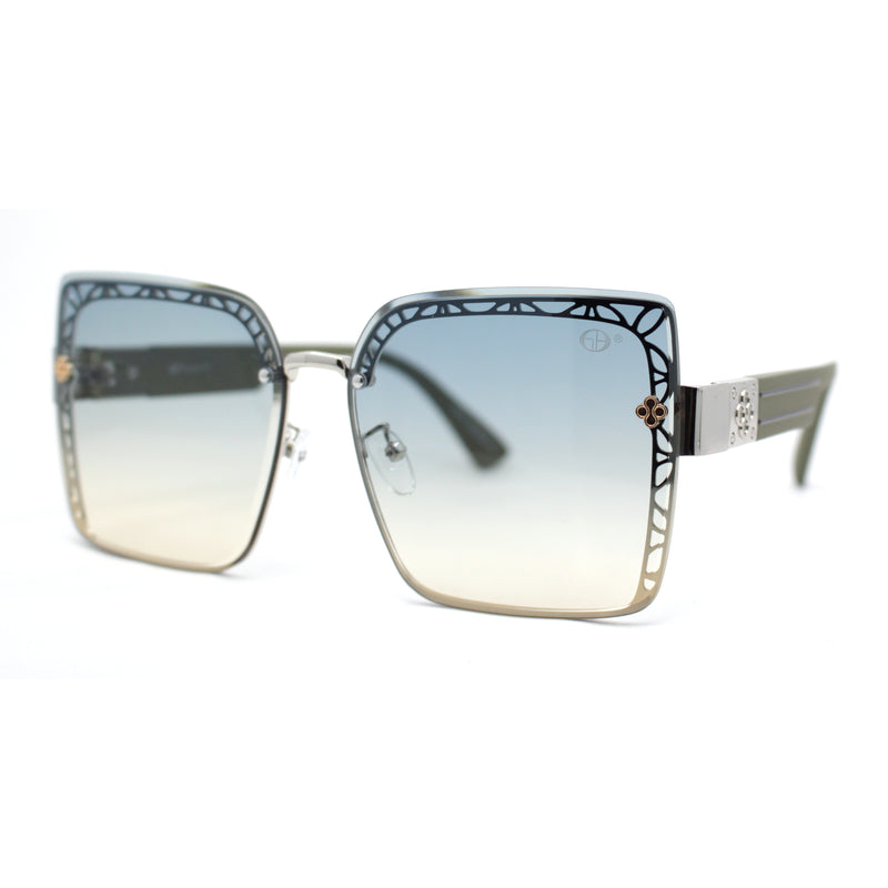 Womens Rimless Luxury Rectangular Designer Style Fashion Sunglasses