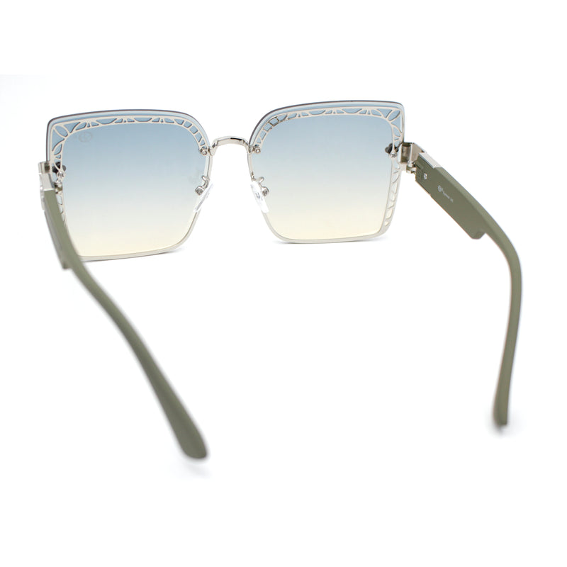 Womens Rimless Luxury Rectangular Designer Style Fashion Sunglasses