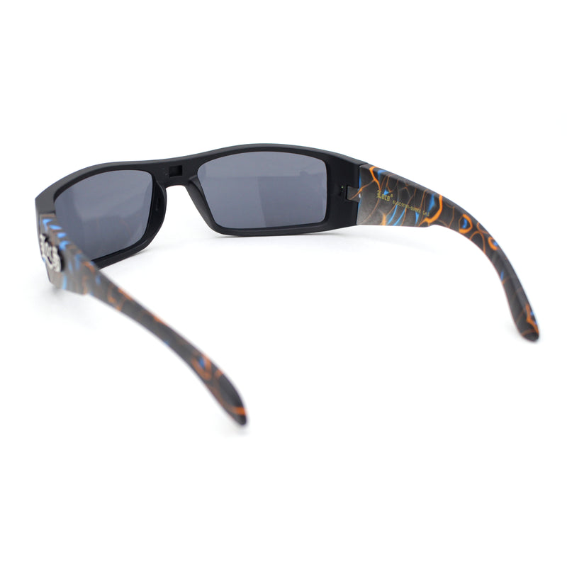 Mens Locs Matte Flaming Arm Rectangular Biker Gangster Sunglasses