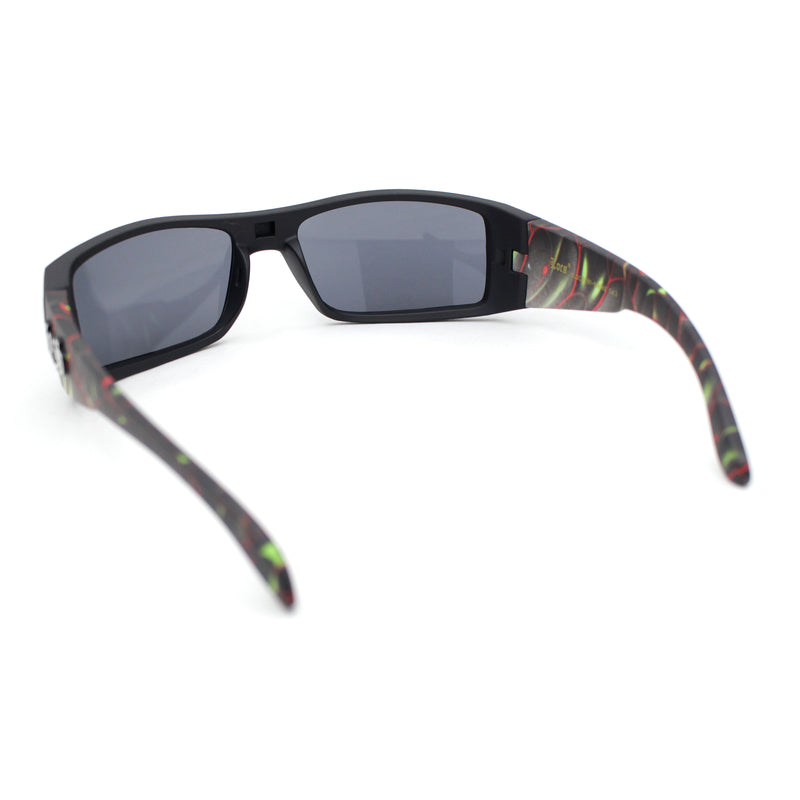 Mens Locs Matte Flaming Arm Rectangular Biker Gangster Sunglasses