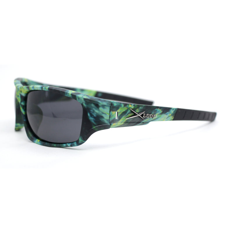 Xloop Polarized Mens Smoke Camouflage Wrap Plastic Sport Sunglasses