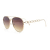 Womens Jewel Chain Arm Double Bridge Metal Rim Officer Style Sunglasses