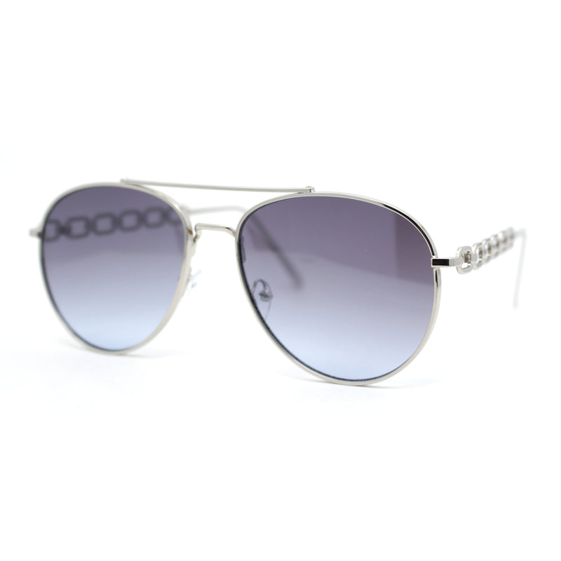 Womens Jewel Chain Arm Double Bridge Metal Rim Officer Style Sunglasses