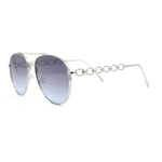 Womens Jewel Chain Arm Double Bridge Metal Rim Officer Style Sunglasses