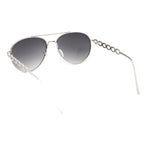 Womens Jewel Chain Arm Double Bridge Metal Rim Officer Style Sunglasses