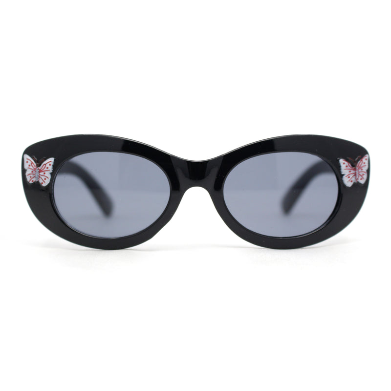 Girls Child Size Butterfly Deco Oval Mod Cat Eye Plastic Sunglasses