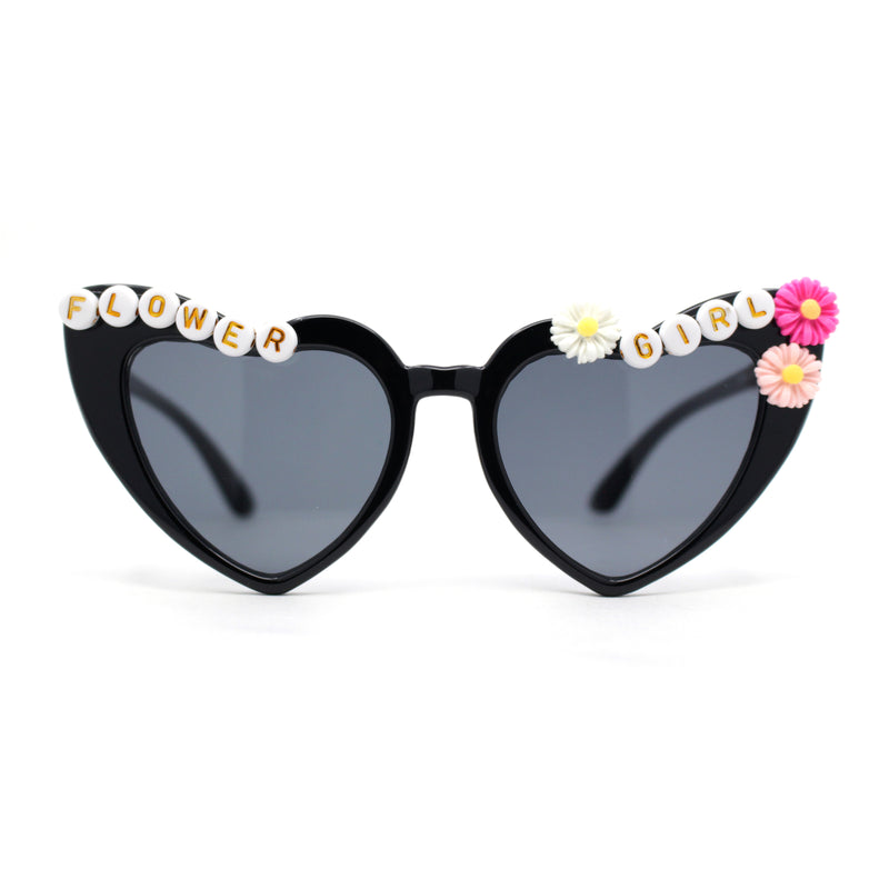 Girls Child Size Flower Girl Beads Cat Eye Heart Shape Plastic Sunglasses