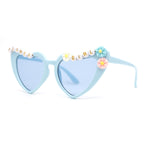 Girls Child Size Flower Girl Beads Cat Eye Heart Shape Plastic Sunglasses