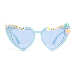 Girls Child Size Flower Girl Beads Cat Eye Heart Shape Plastic Sunglasses