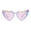 Girls Child Size Flower Girl Beads Cat Eye Heart Shape Plastic Sunglasses