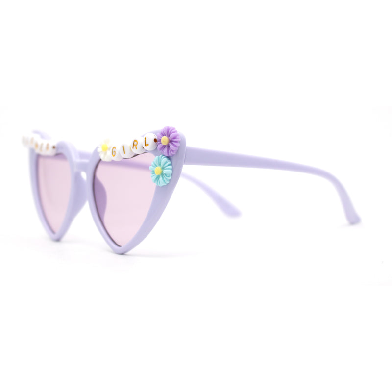 Girls Child Size Flower Girl Beads Cat Eye Heart Shape Plastic Sunglasses