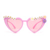 Girls Child Size Flower Girl Beads Cat Eye Heart Shape Plastic Sunglasses