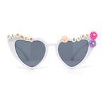 Girls Child Size Flower Girl Beads Cat Eye Heart Shape Plastic Sunglasses