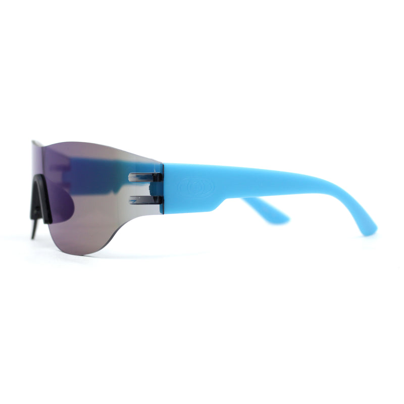 Boys Kids Rimless Shield Color Mirror Wrap Curved Sport Sunglasses