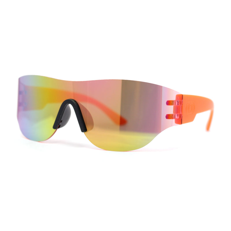 Boys Kids Rimless Shield Color Mirror Wrap Curved Sport Sunglasses