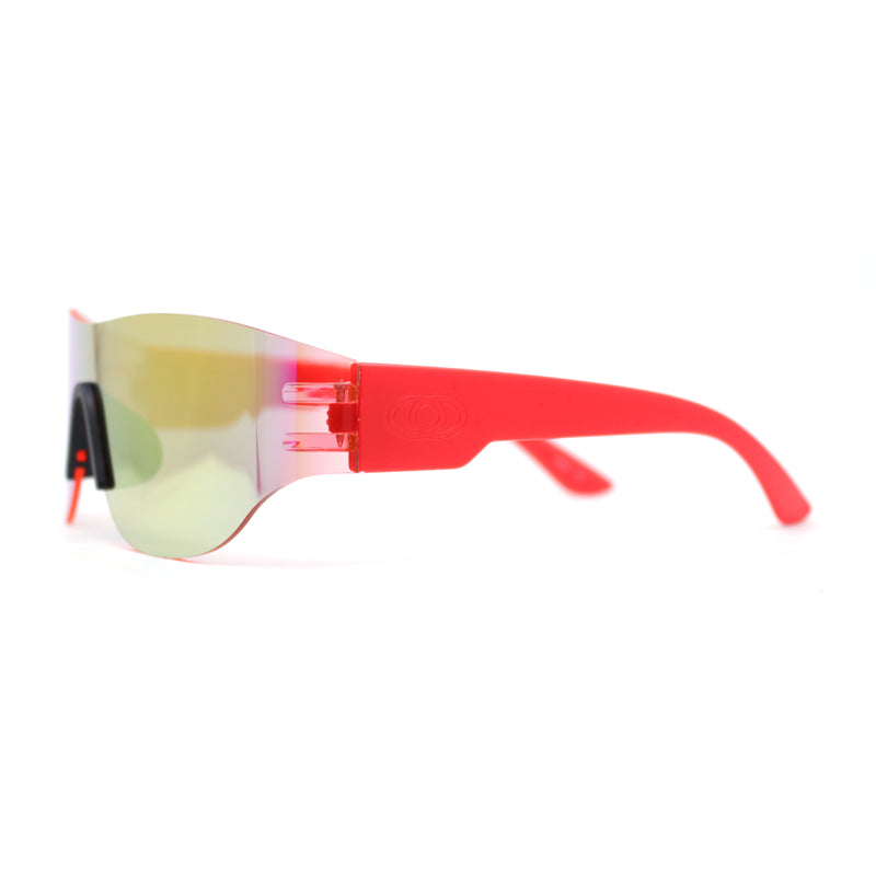 Boys Kids Rimless Shield Color Mirror Wrap Curved Sport Sunglasses