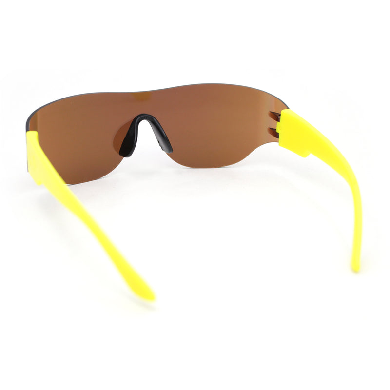 Boys Kids Rimless Shield Color Mirror Wrap Curved Sport Sunglasses