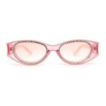 Womens Jewel Rhinestone Oval Glitter Concave Mid Temple Sunglasses