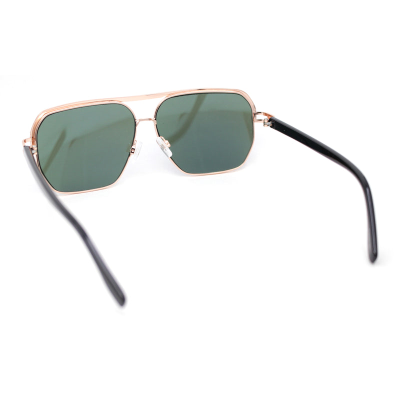 Mens Sophisticated Rectangular Flat Top Euro Style Metal Rim Sunglasses