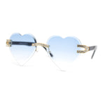 Womens Rimless Rhinestone Jewel Heart Shape Luxury Sunglasses