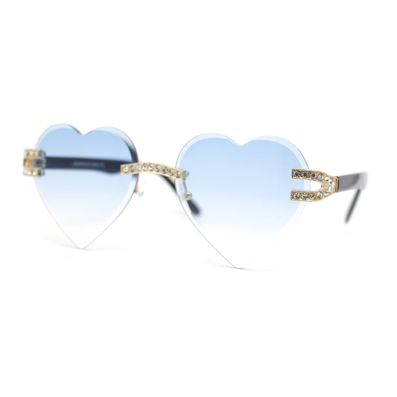 Womens Rimless Rhinestone Jewel Heart Shape Luxury Sunglasses