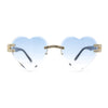 Womens Rimless Rhinestone Jewel Heart Shape Luxury Sunglasses