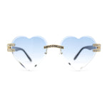 Womens Rimless Rhinestone Jewel Heart Shape Luxury Sunglasses