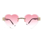 Womens Rimless Rhinestone Jewel Heart Shape Luxury Sunglasses