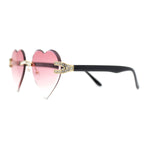 Womens Rimless Rhinestone Jewel Heart Shape Luxury Sunglasses