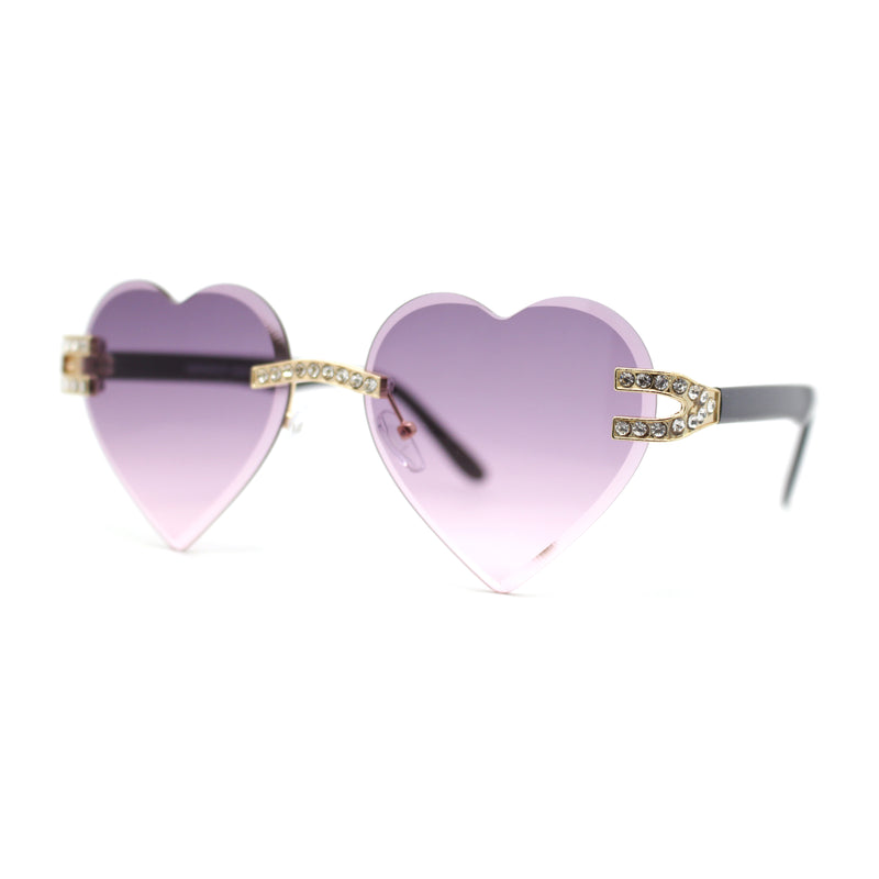 Womens Rimless Rhinestone Jewel Heart Shape Luxury Sunglasses