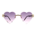 Womens Rimless Rhinestone Jewel Heart Shape Luxury Sunglasses