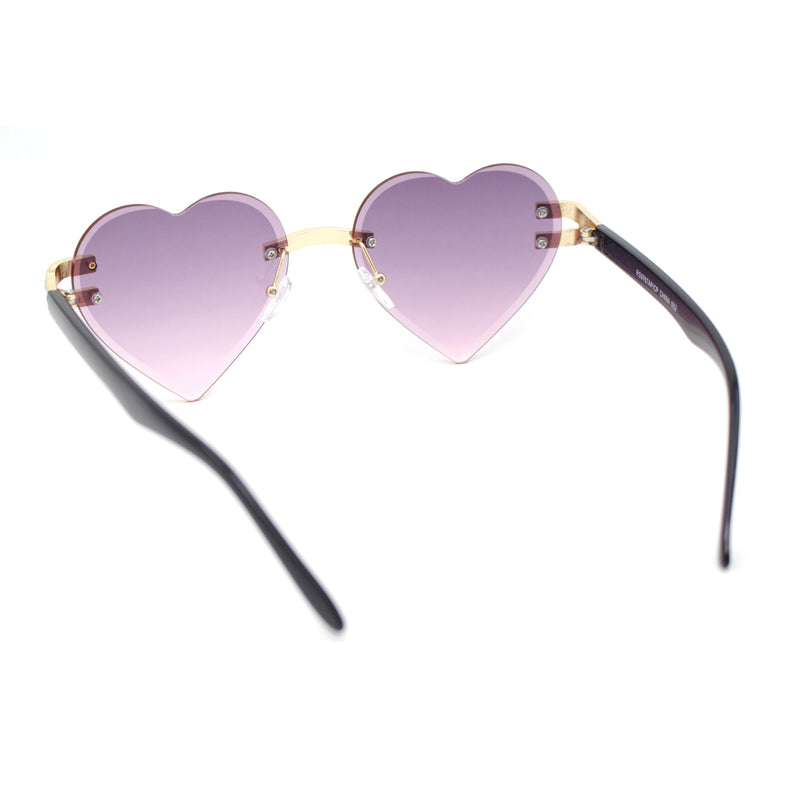 Womens Rimless Rhinestone Jewel Heart Shape Luxury Sunglasses