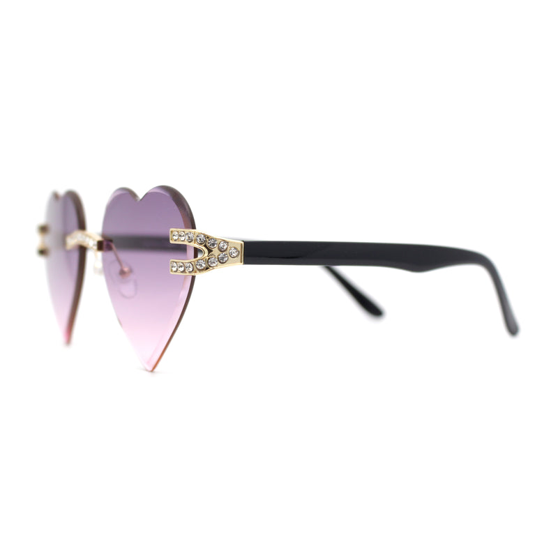 Womens Rimless Rhinestone Jewel Heart Shape Luxury Sunglasses