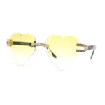 Womens Rimless Rhinestone Jewel Heart Shape Luxury Sunglasses