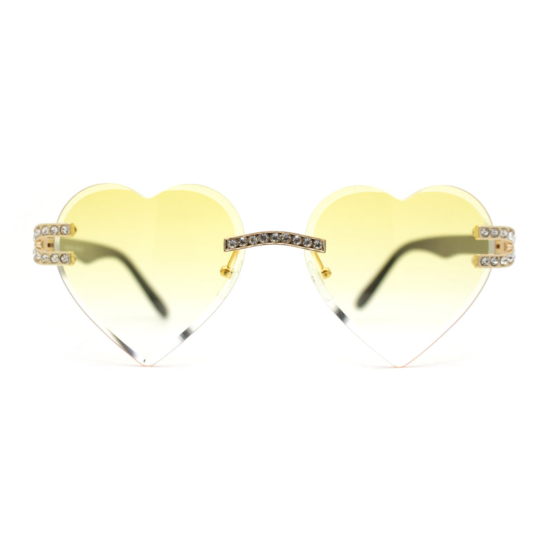 Womens Rimless Rhinestone Jewel Heart Shape Luxury Sunglasses