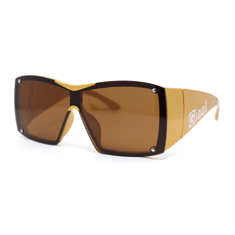 Showy Oversized Shield Super Thick Arm Rectangle Euro Style Sunglasses